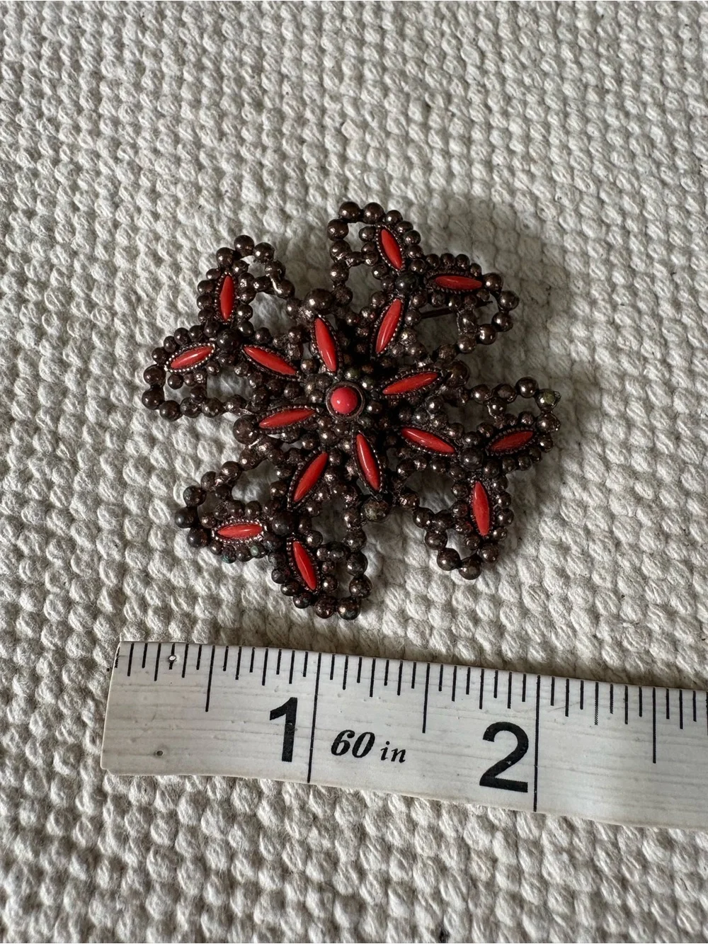 Vintage VTG Brooch Pin Coral Maltese Cross Southwestern Nautical Bohemian